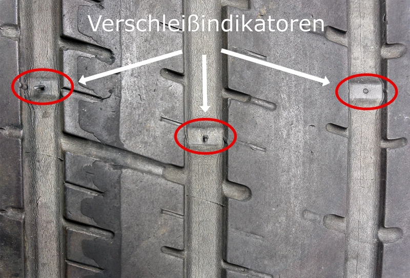 Verschleißindikatoren zeigen den Abnutzungsgrad des Reifens